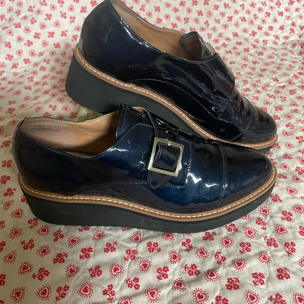 Halogen Blue Flats with Silver Buckle and Platform Sole